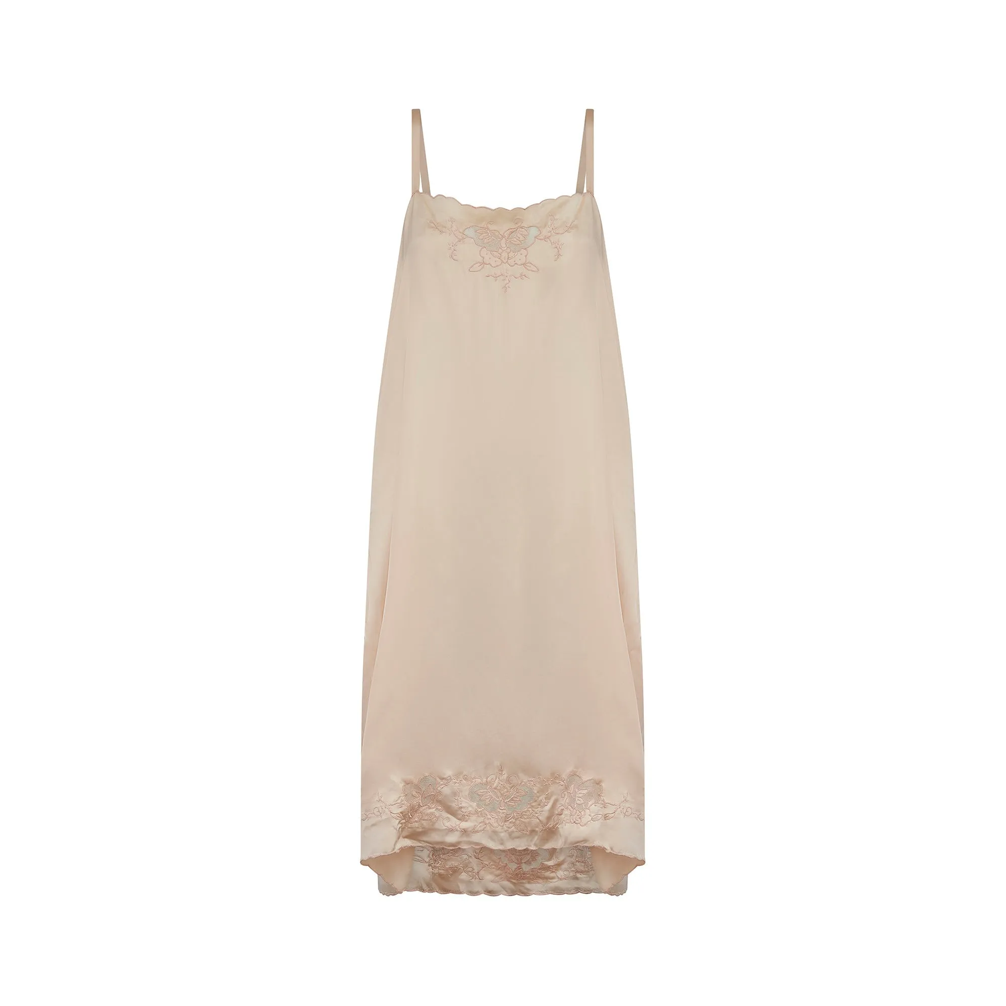 1920s Pink Silk Slip with Embroidered Moth Motif