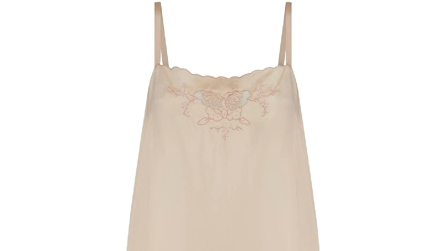 1920s Pink Silk Slip with Embroidered Moth Motif