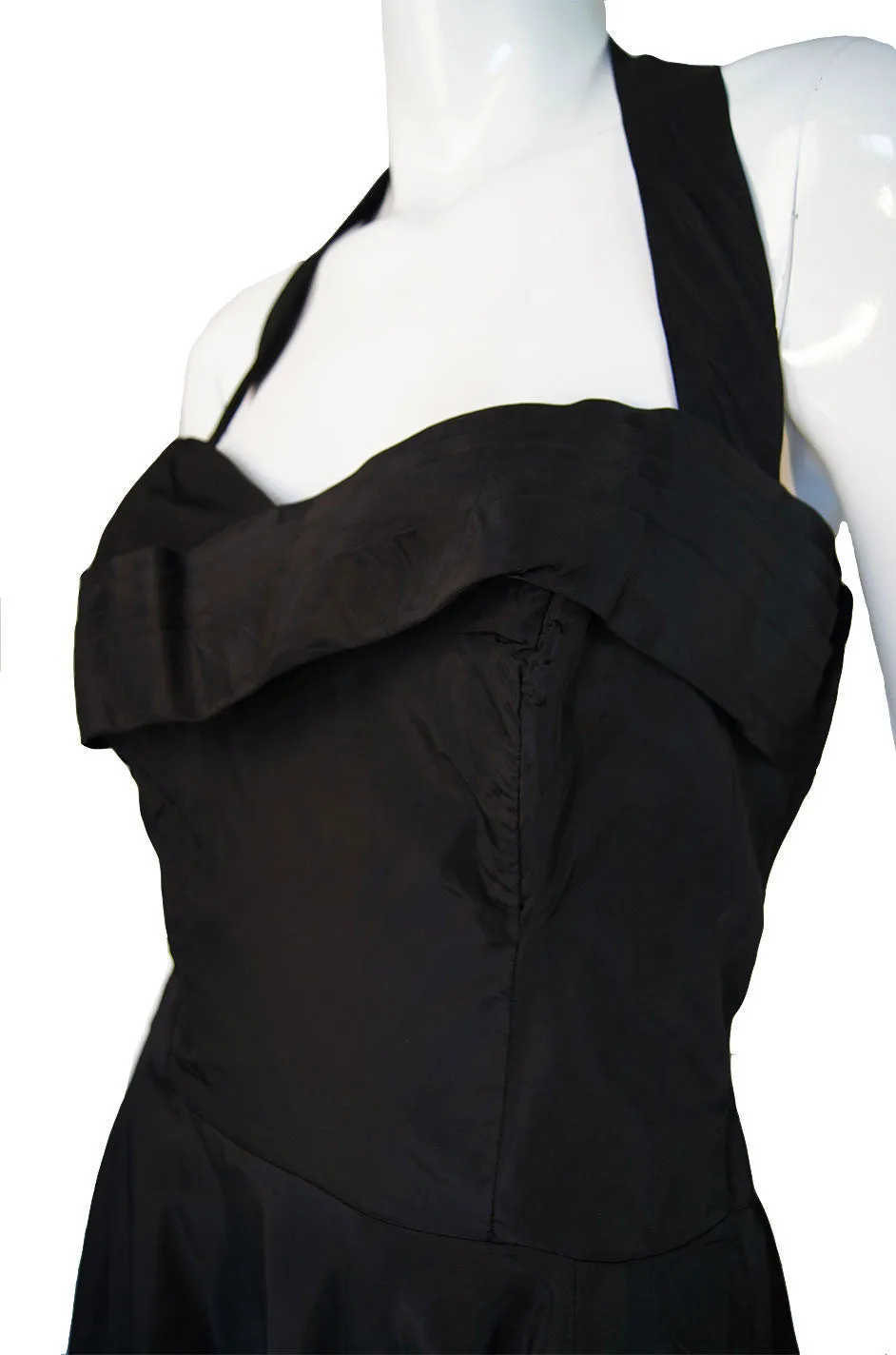 1940s Black Silk Taffeta Halter Gown