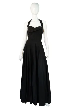 1940s Black Silk Taffeta Halter Gown