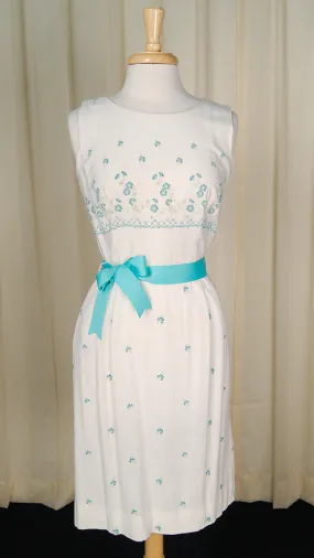 1950s Blue Flower Sheath Dress