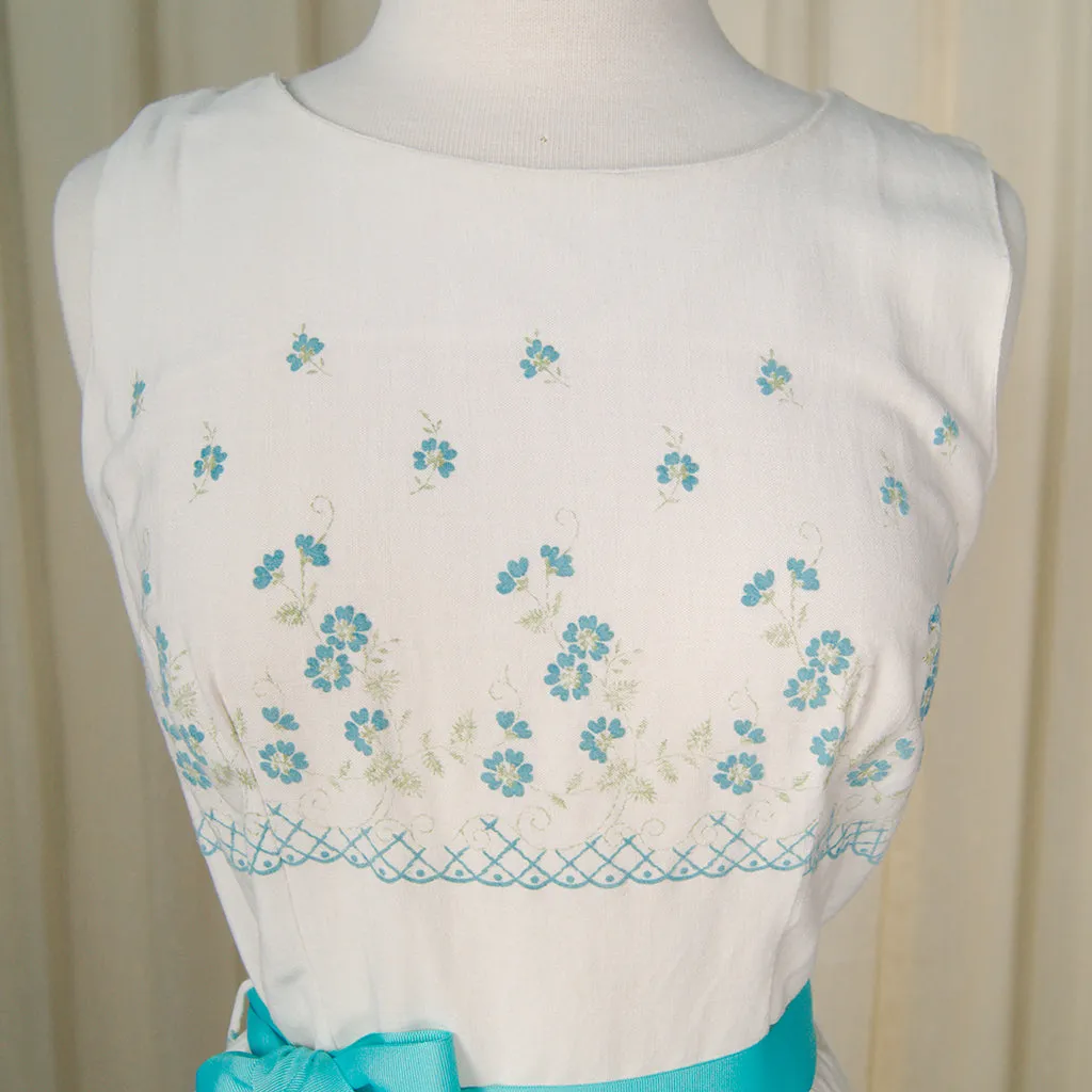 1950s Blue Flower Sheath Dress