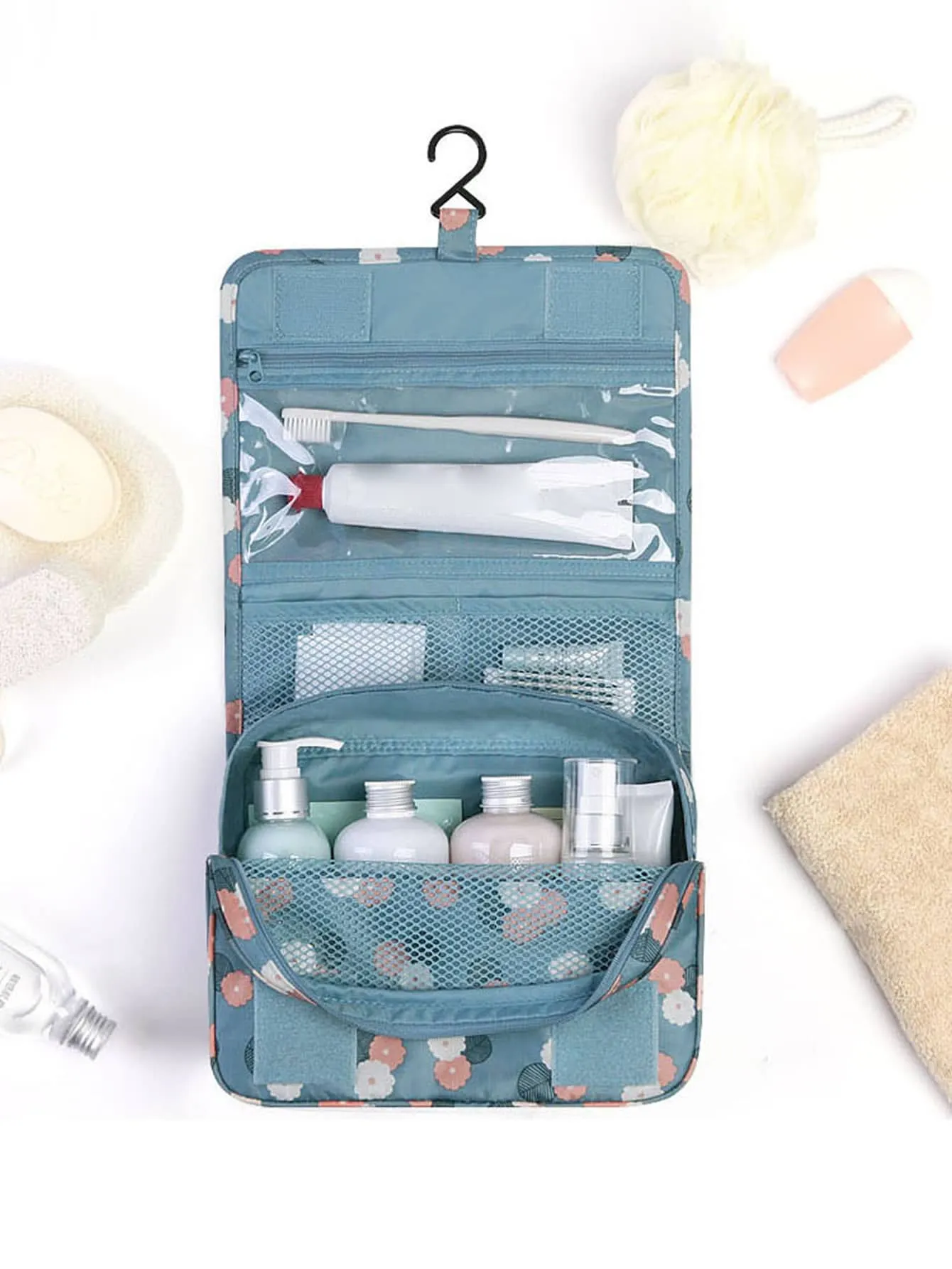 1pc Flower Pattern Toiletry Travel Bag