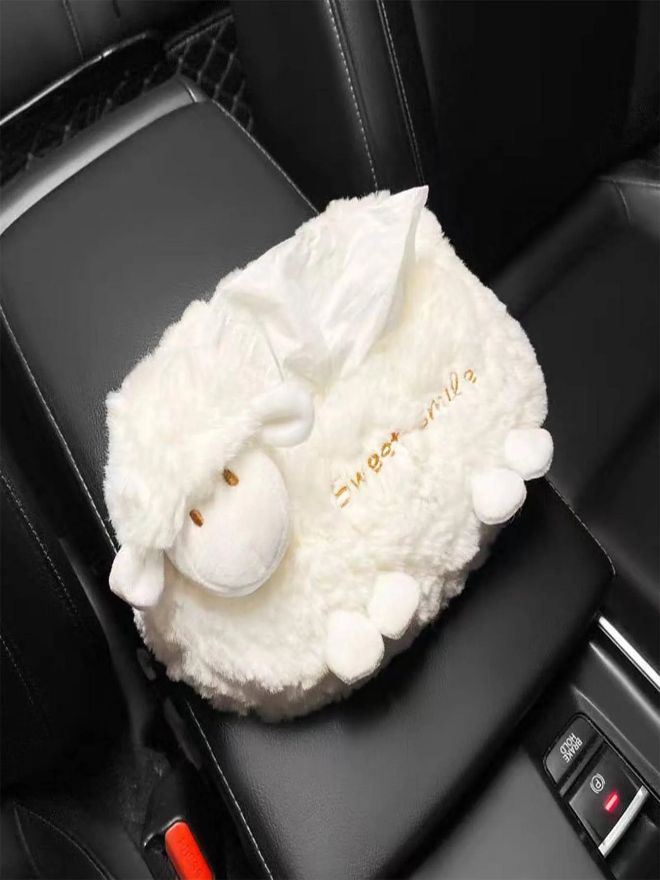 1pc Letter Embroidered Sheep Design PP Car Tissue Box