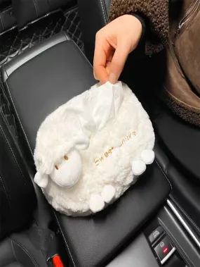 1pc Letter Embroidered Sheep Design PP Car Tissue Box