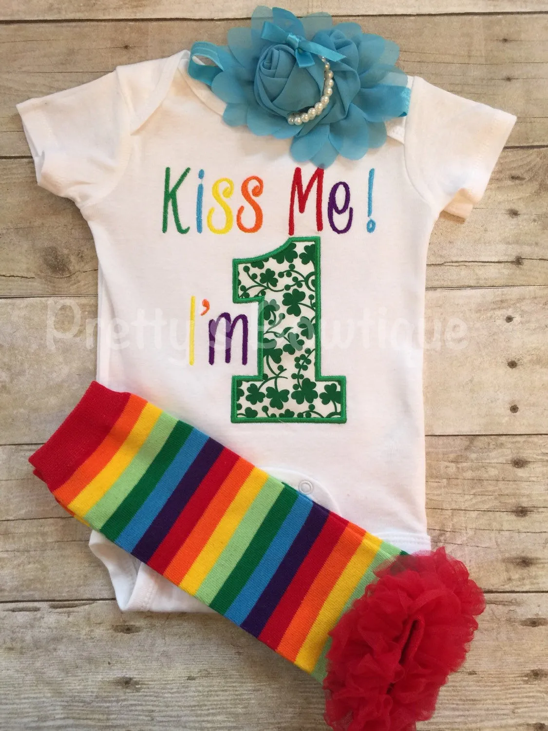 1st Birthday St. Patrick's shirt or bodysuit, headband  and legwamers -- Kiss me I'm 1 St. Patrick's Day Birthday set with legwarmers