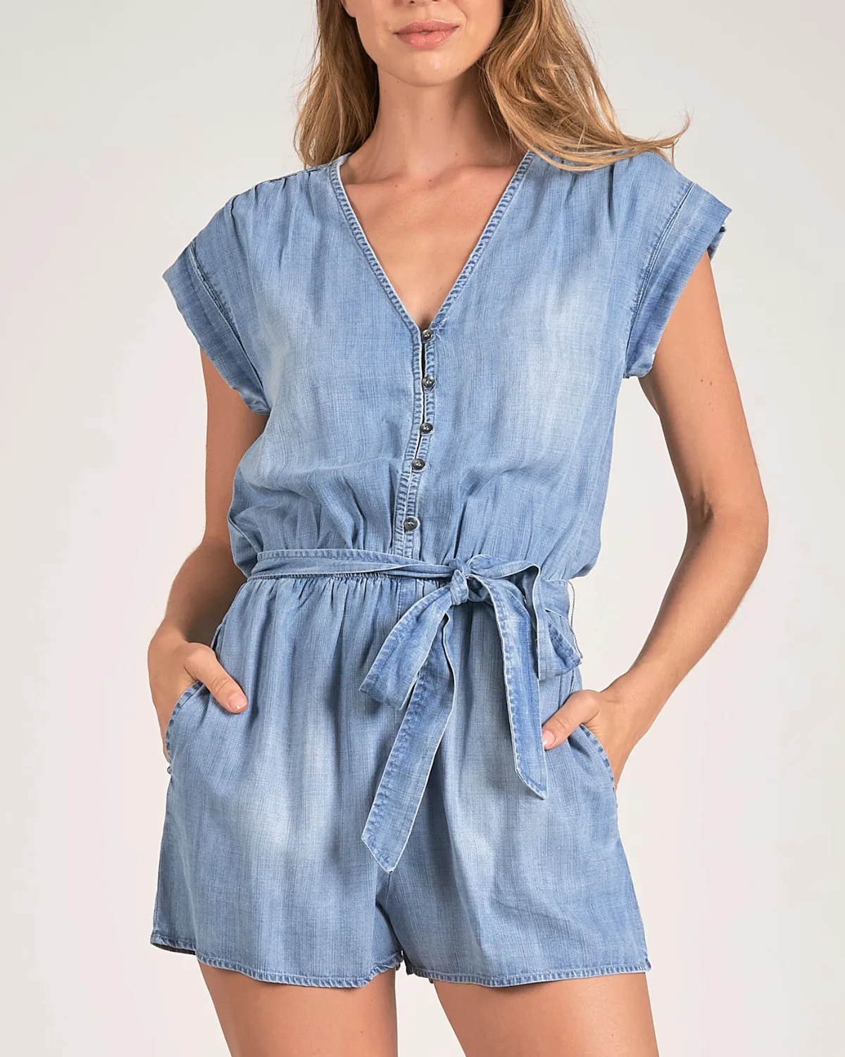 2024 Elan Short Sleeve Belted Romper - Dt7111