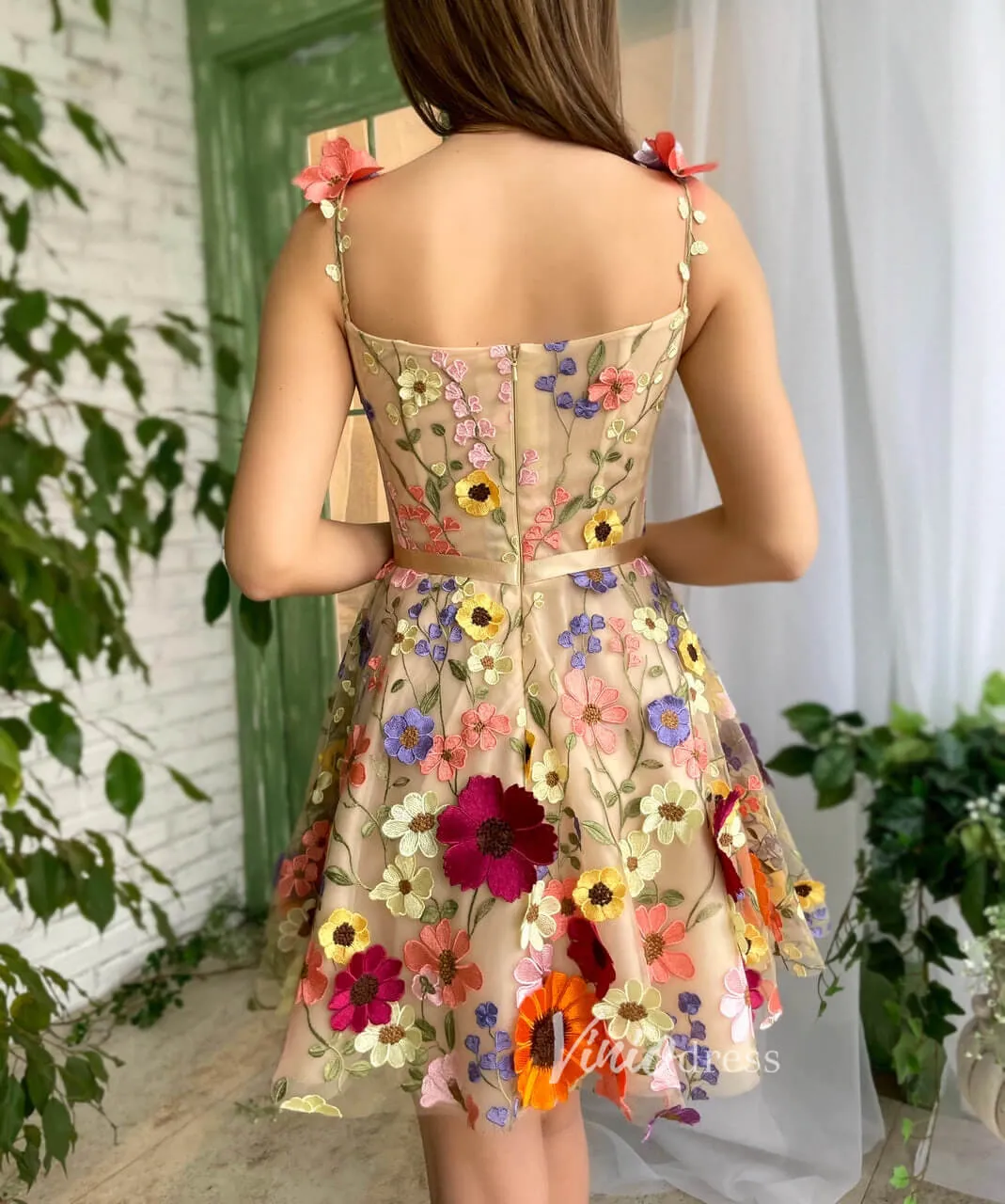 3D Flower Cocktail Dress A-line Short Floral Prom Dress FD2900B