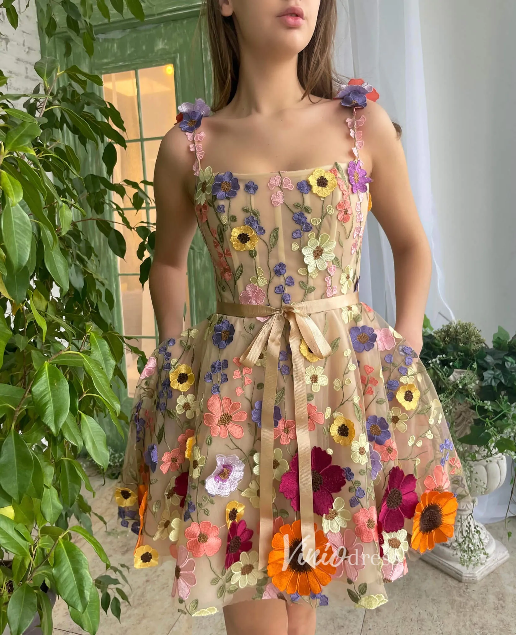 3D Flower Cocktail Dress A-line Short Floral Prom Dress FD2900B