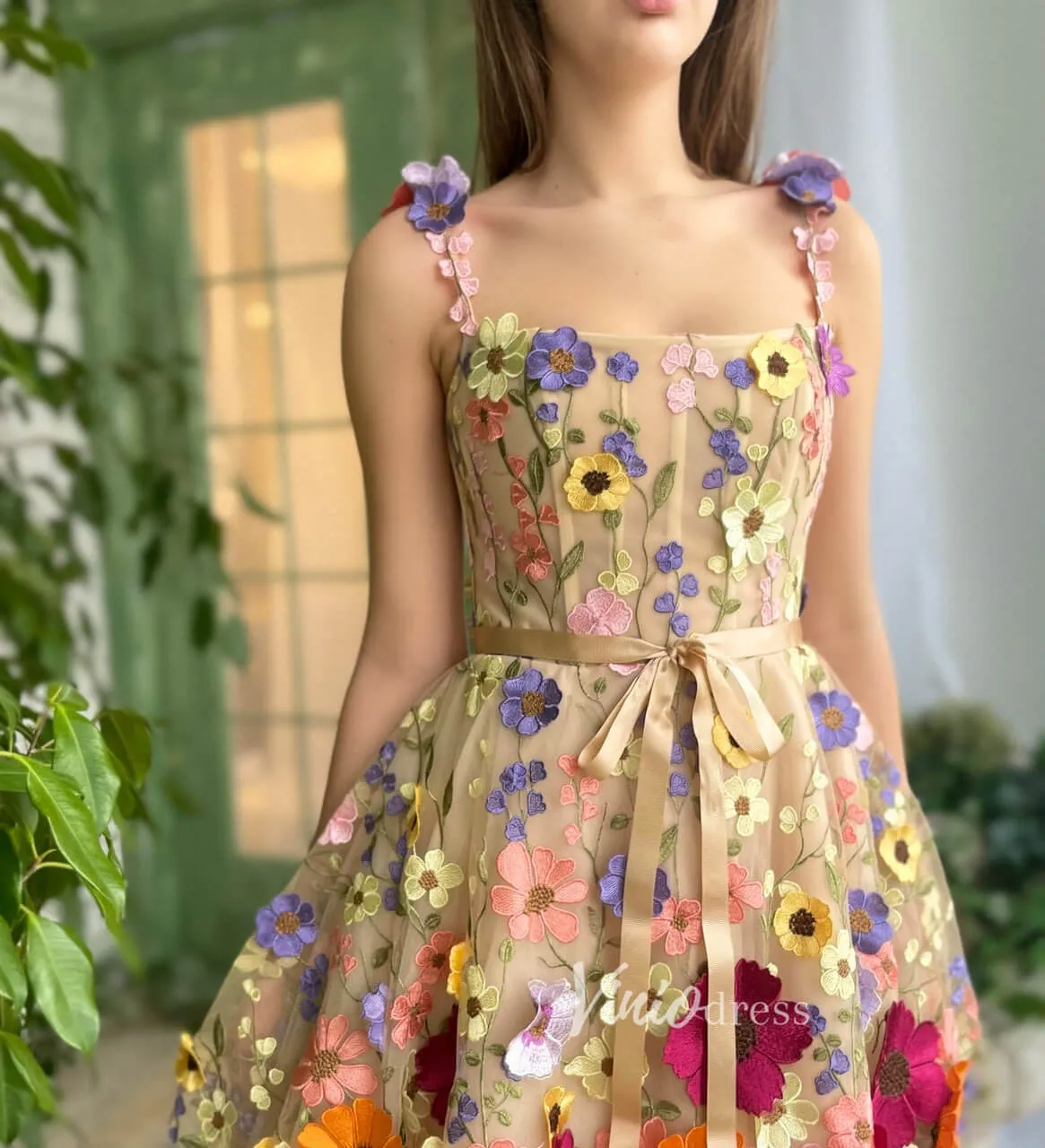 3D Flower Cocktail Dress A-line Short Floral Prom Dress FD2900B