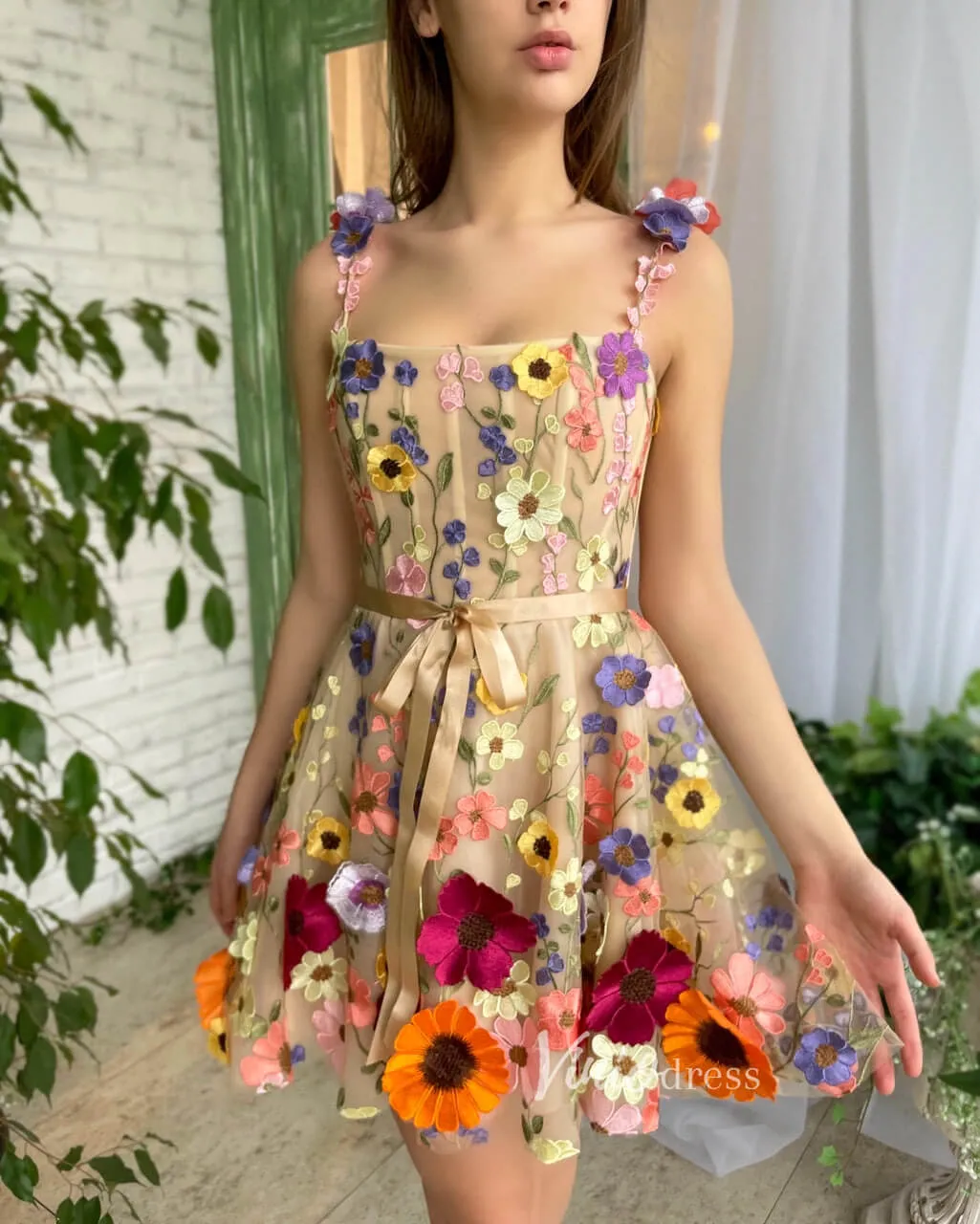 3D Flower Cocktail Dress A-line Short Floral Prom Dress FD2900B