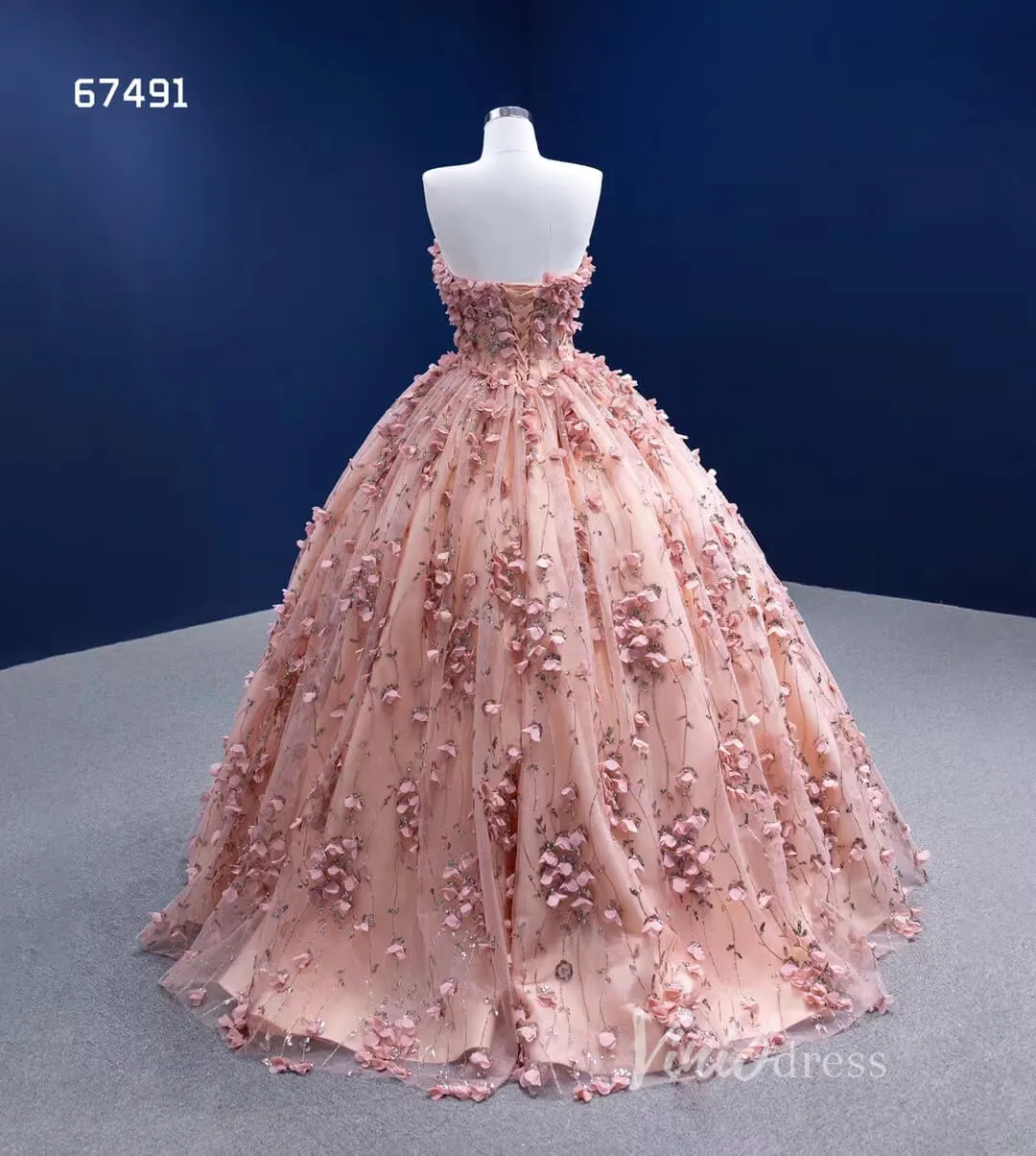 3D Flower Pink Sweet 16 Dress with Cape Vintage Ball Gown 67491