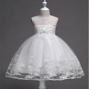 A-line Beaded White Lace Flower Girl Dresses With Handmade Flowers ,Cheap Flower Girl Dresses ,FGY0167