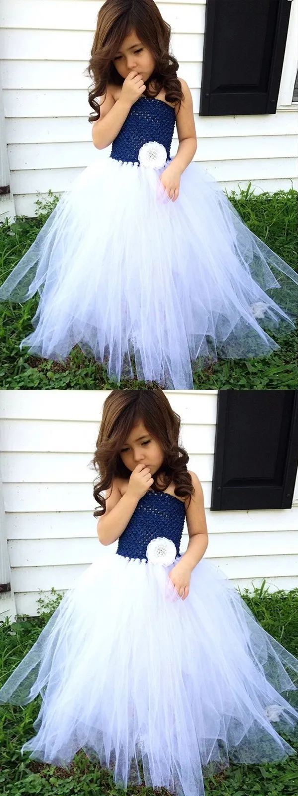 A-Line Strapless Navy Blue Tulle Flower Girl Dress,Cheap Flower Girl Dresses ,FGY0220