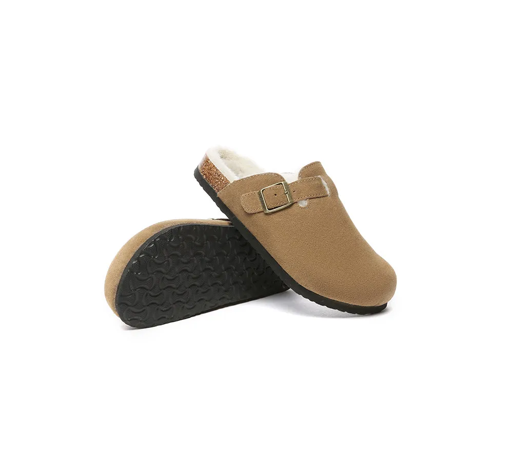 Adjustable Buckled Straps Slip-on Suede Flat Clog Slides Malka