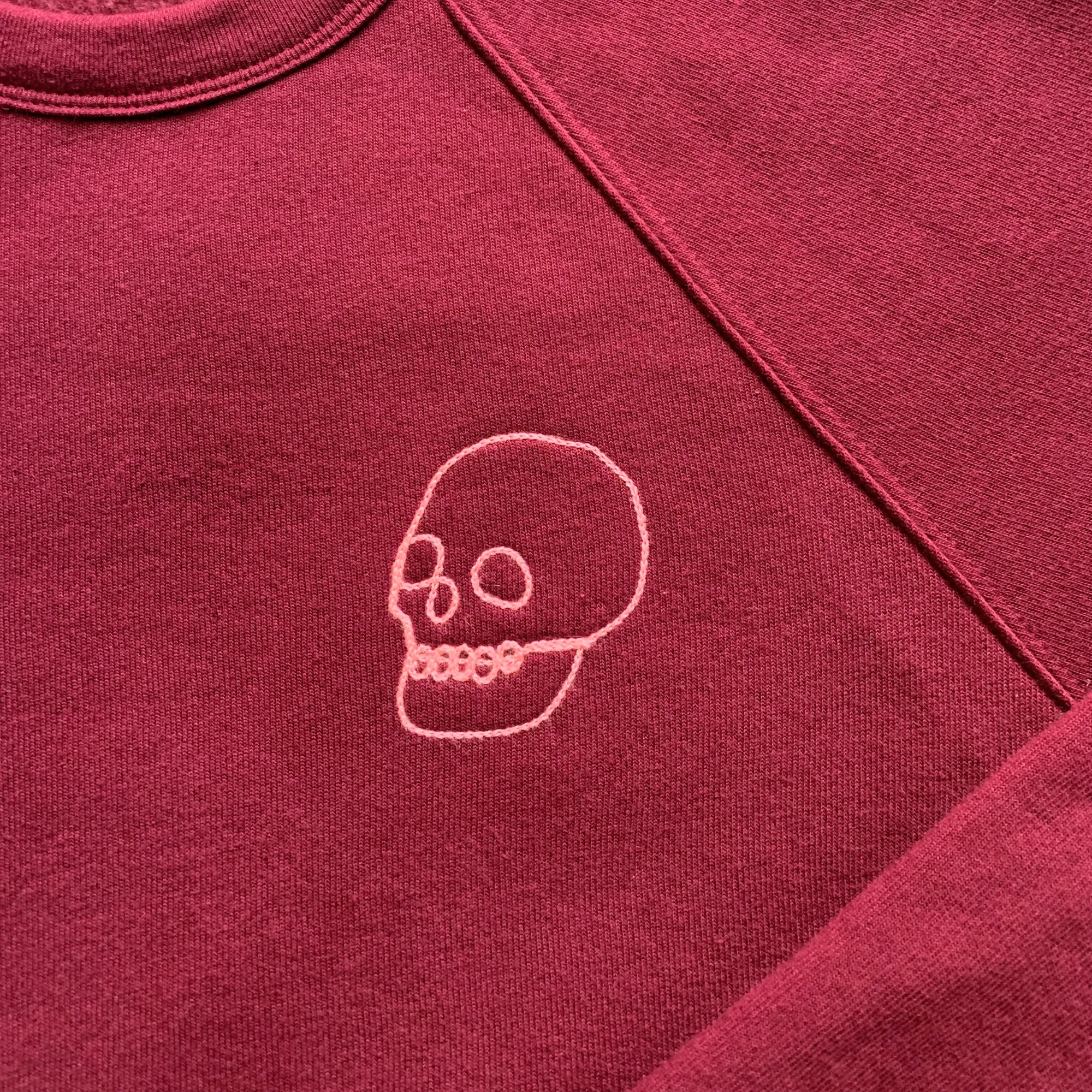 ADULT Maroon Spooky Skull Chainstitch Sweatshirt