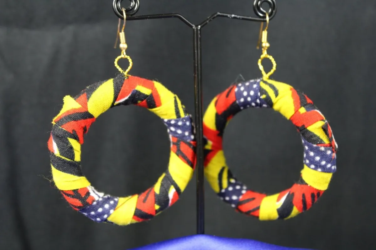 African Earrings In Yellow Red Ankara