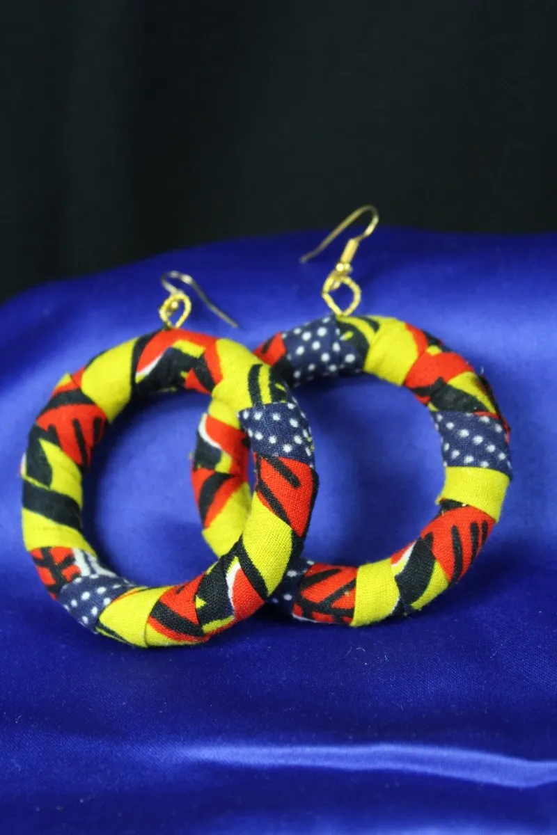 African Earrings In Yellow Red Ankara