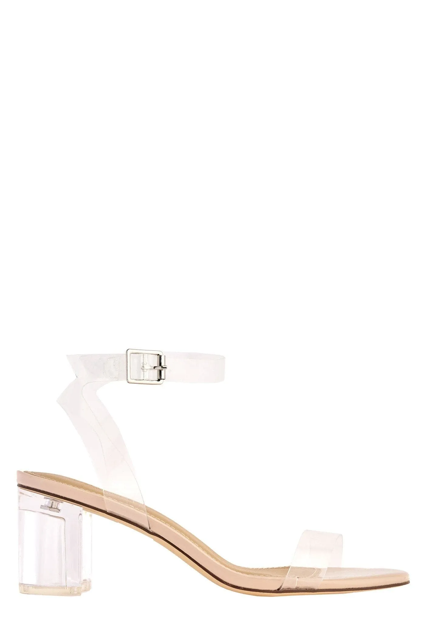 Alizeena Low Perspex Block Heel Sandal in Nude Patent