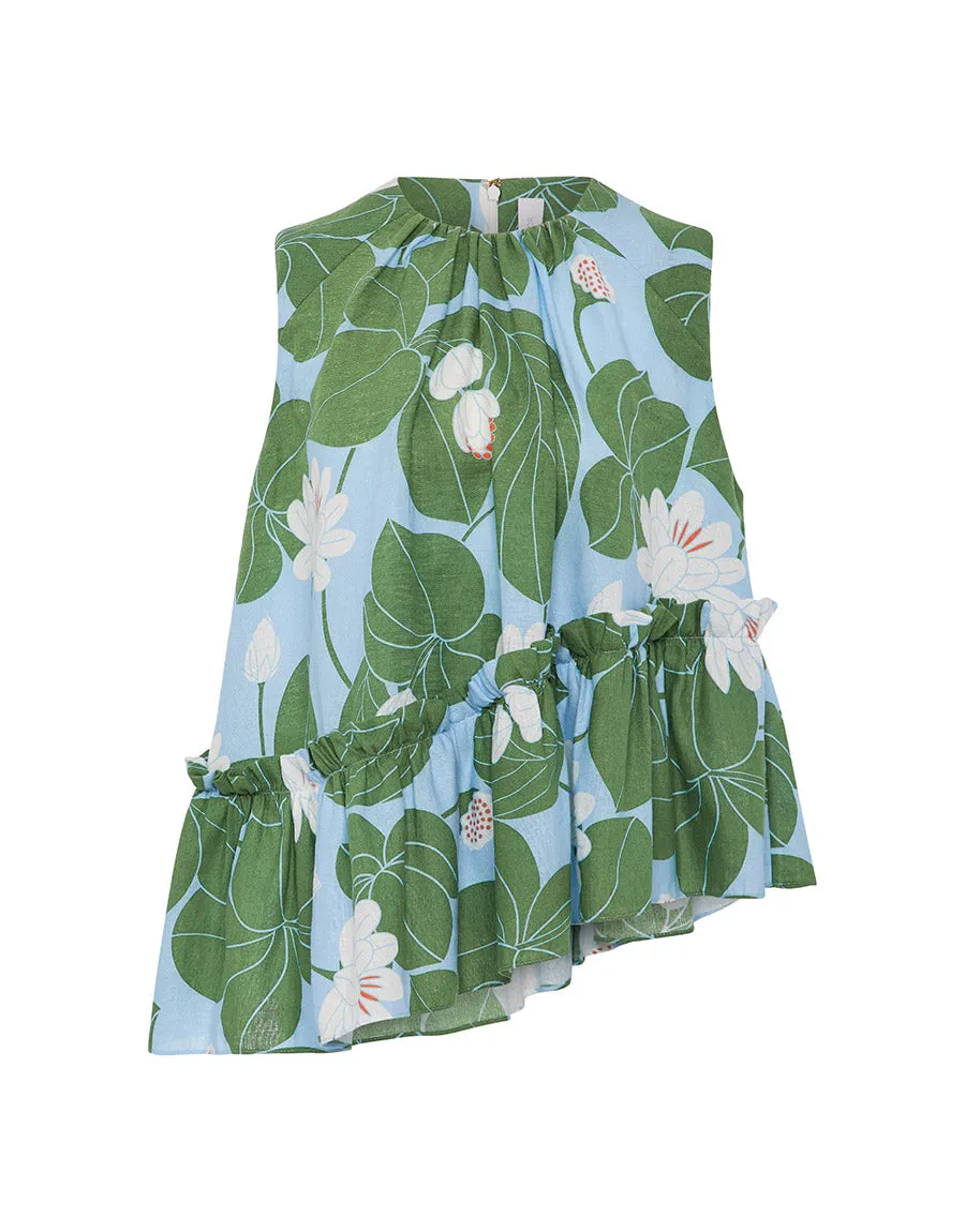 Alora Linen Top - Waterlily Green - SALE