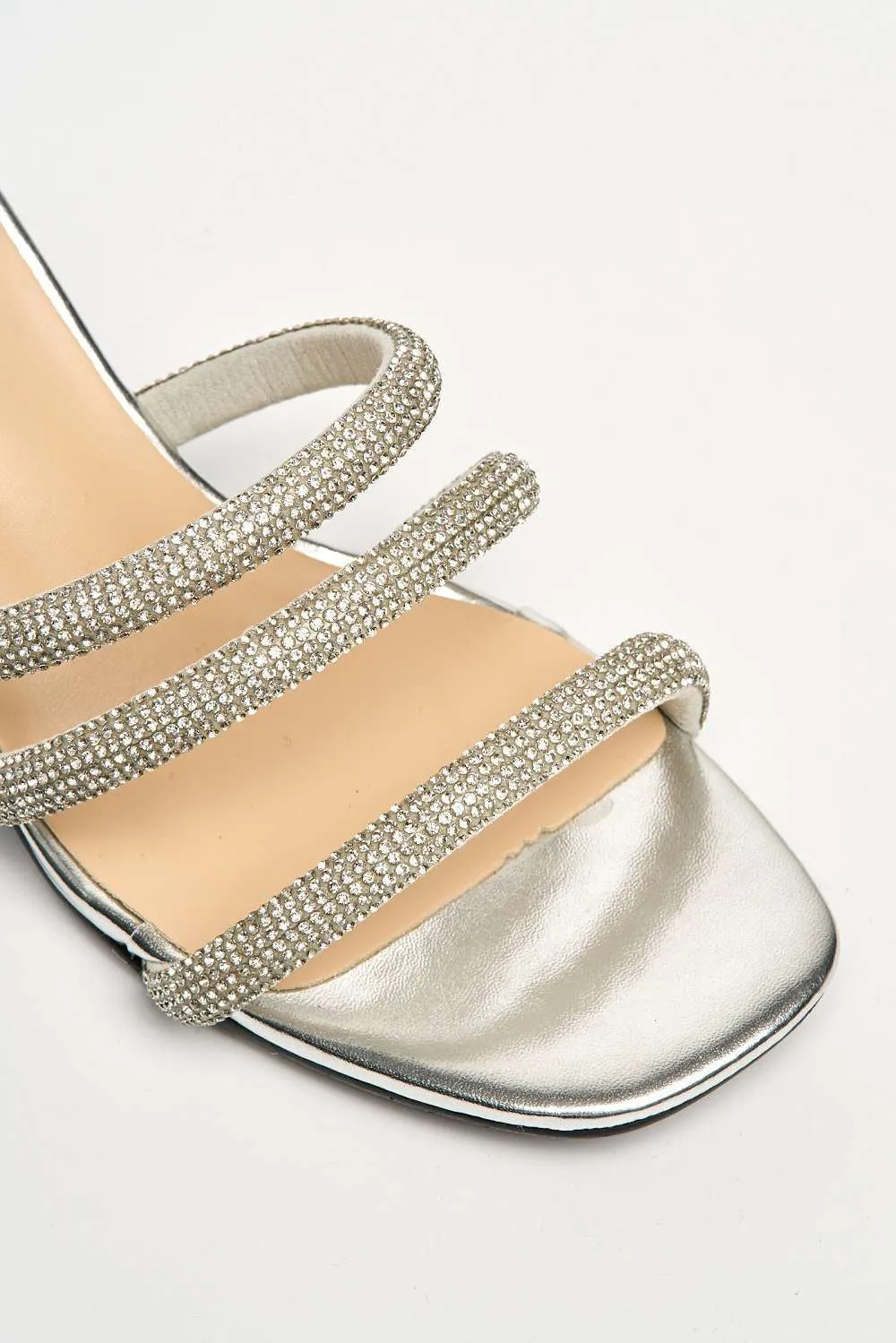 Andrena 3 Strap Diamante Mule in Silver