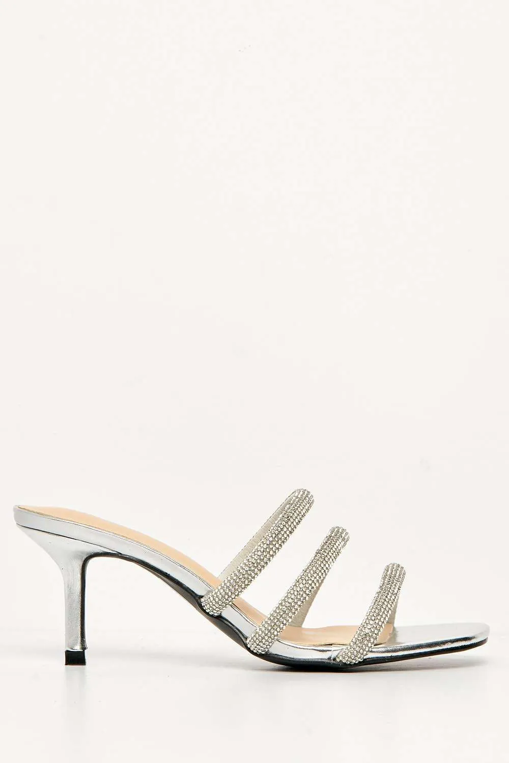 Andrena 3 Strap Diamante Mule in Silver