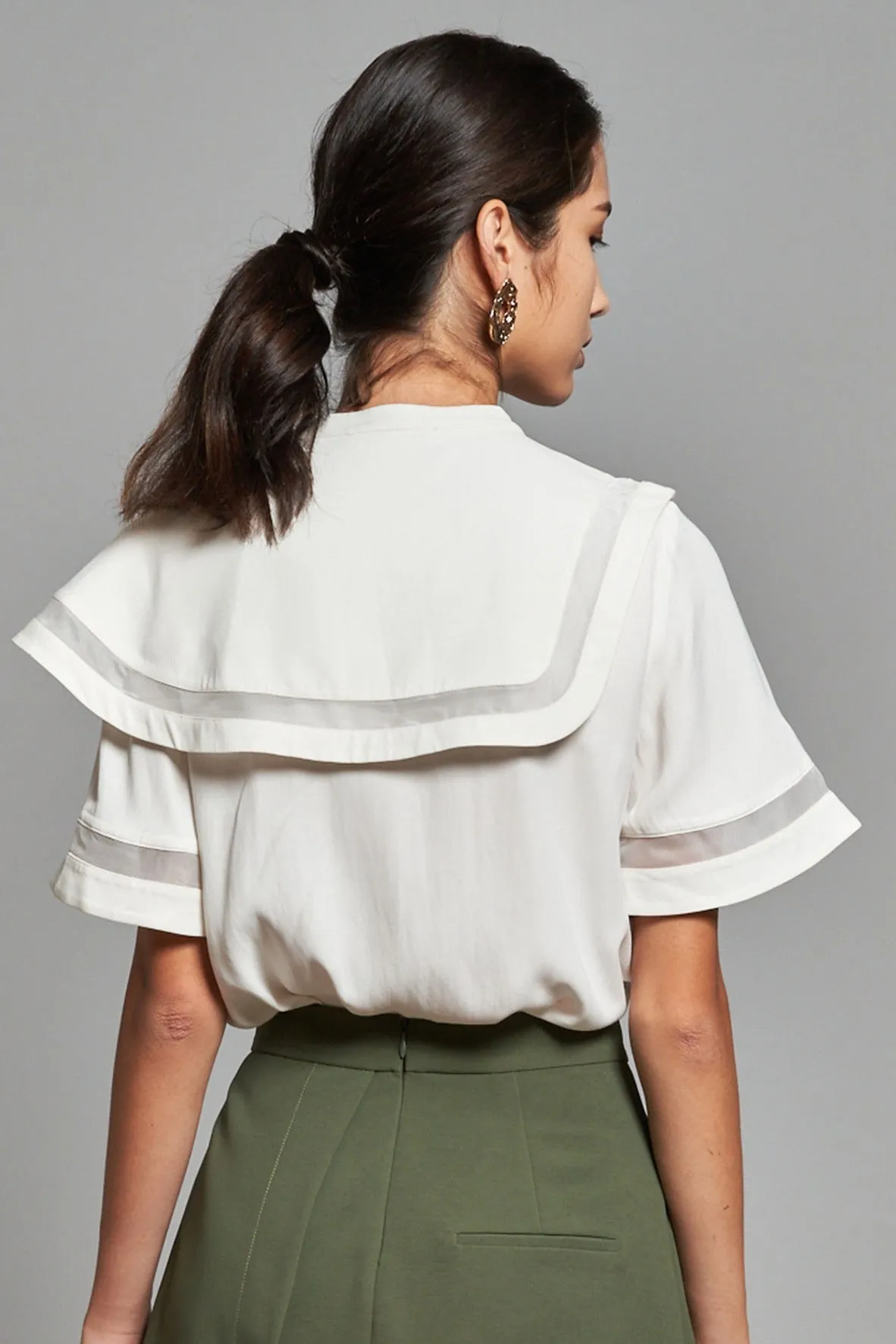 Asymmetrical Layered Trimming Shirt White