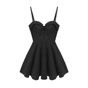 Autumn and winter dark girl grey lattice wool suspender dress BY8011