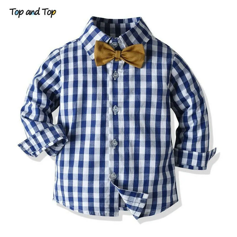 Baby Boy Plaid Bow-Tie Suspender Outfit