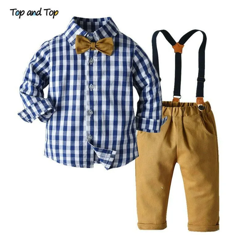 Baby Boy Plaid Bow-Tie Suspender Outfit