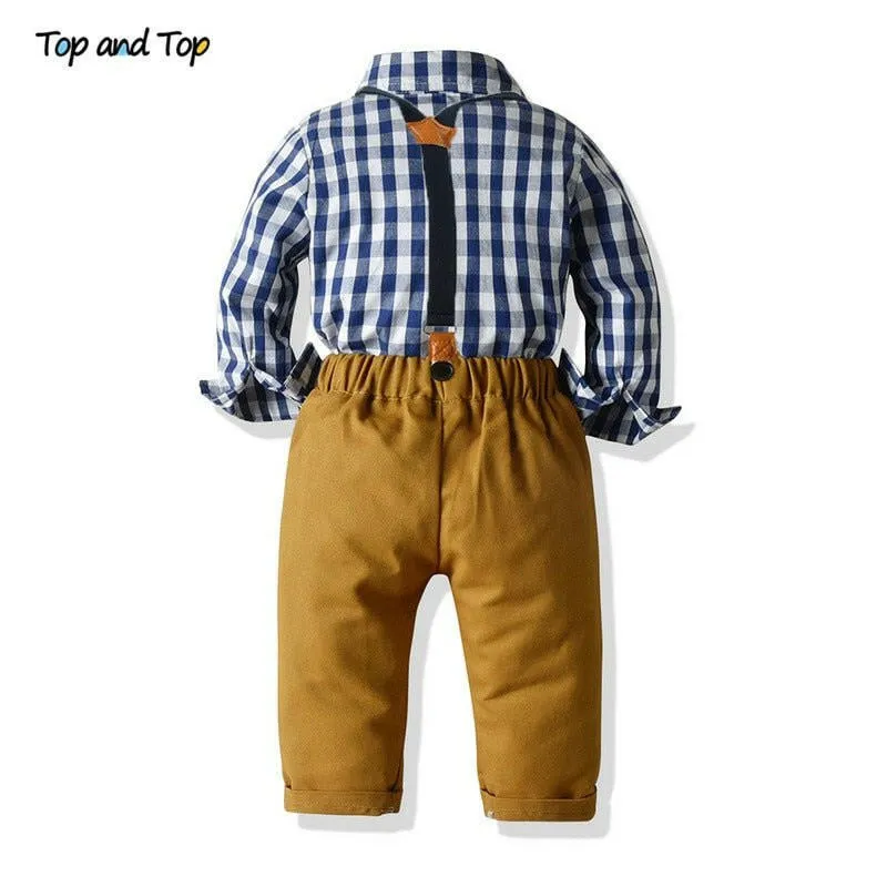 Baby Boy Plaid Bow-Tie Suspender Outfit