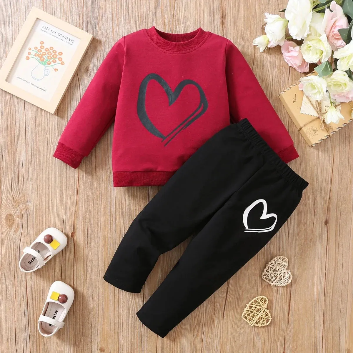 Baby Girl 2-6Year Heart Love Clothes Sets