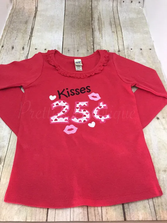 Baby Girl Valentines Outfit – Kisses 25 Cents – with Lip Leg Warmers, and Tulle and Pearl Headband in Sizes 3 Months to XL14