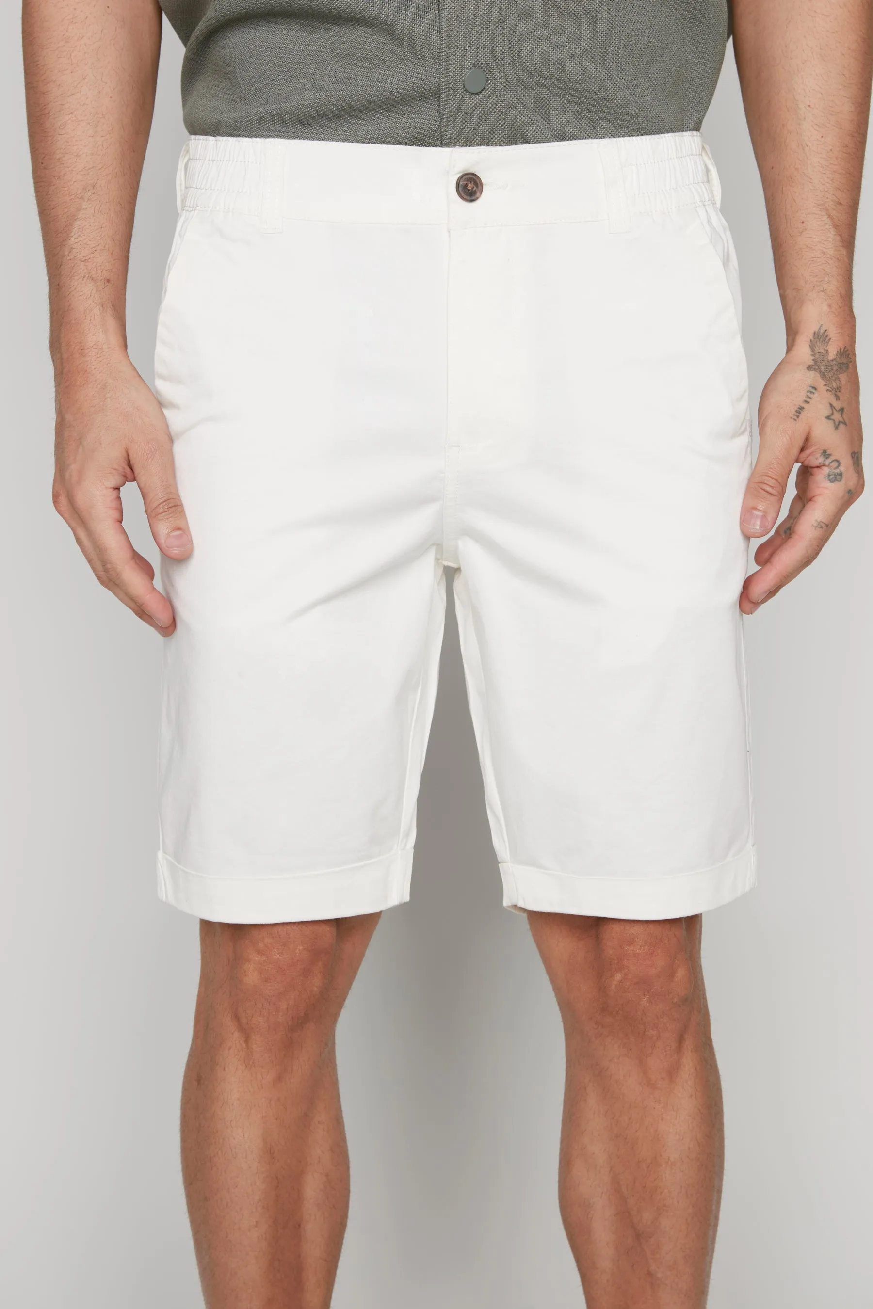 BILLY - Elastic Waist Roll Up Shorts - Off White