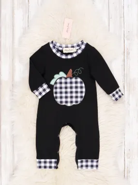 Black & White Gingham Pumpkin Romper