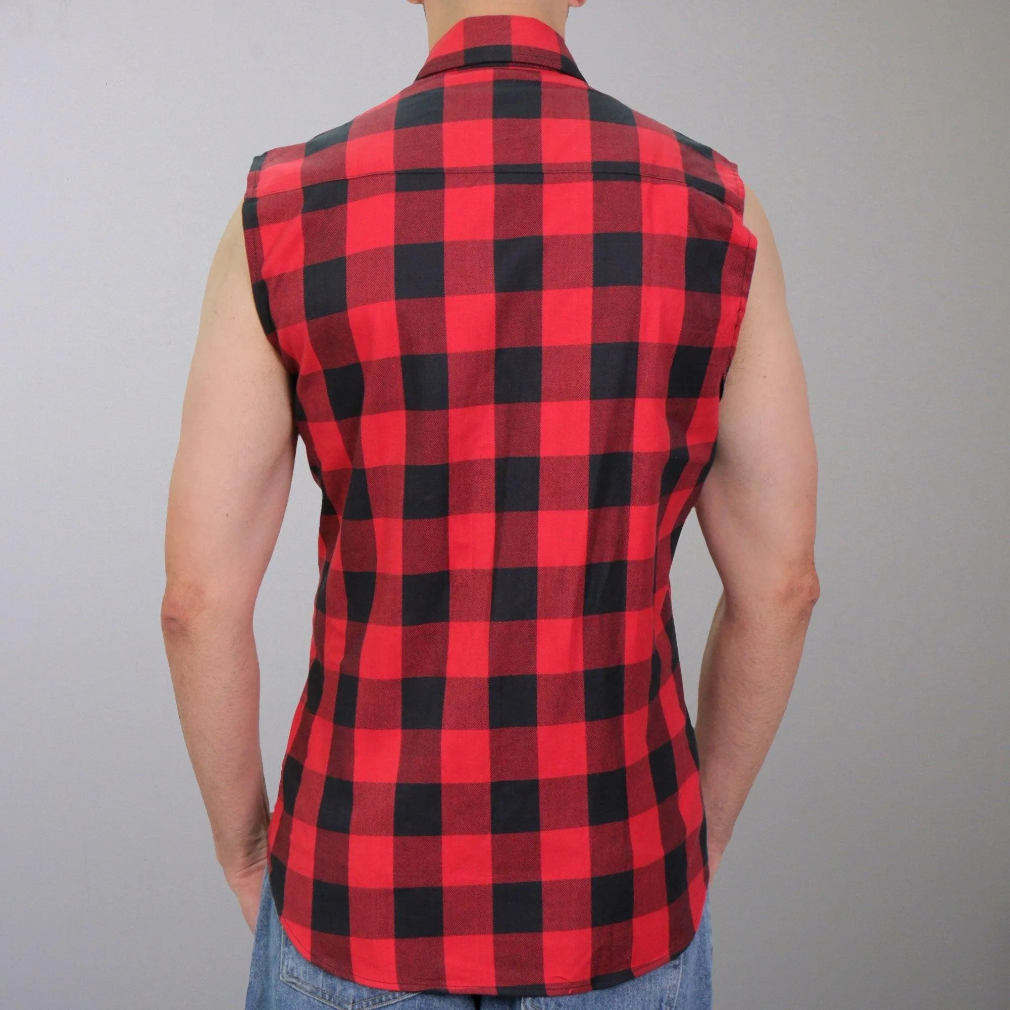 Black and Red Sleeveless Biker Shirt Flannel for Men