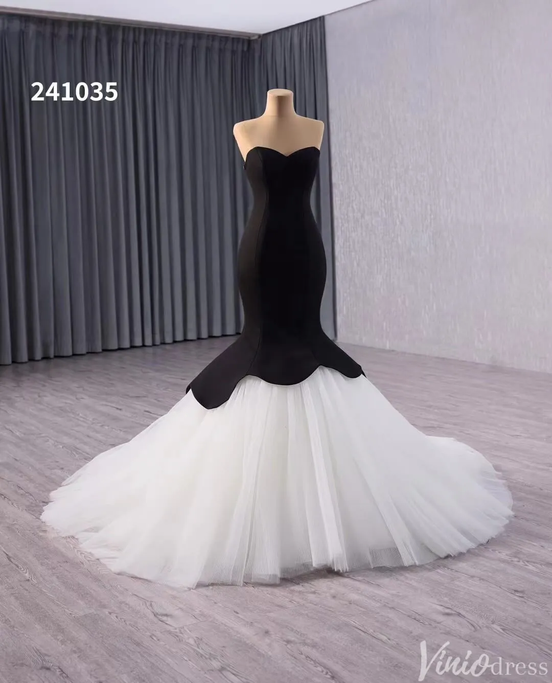 Black and White Mermaid Wedding Gown Strapless Sweetheart Neck Pageant Dress 241035