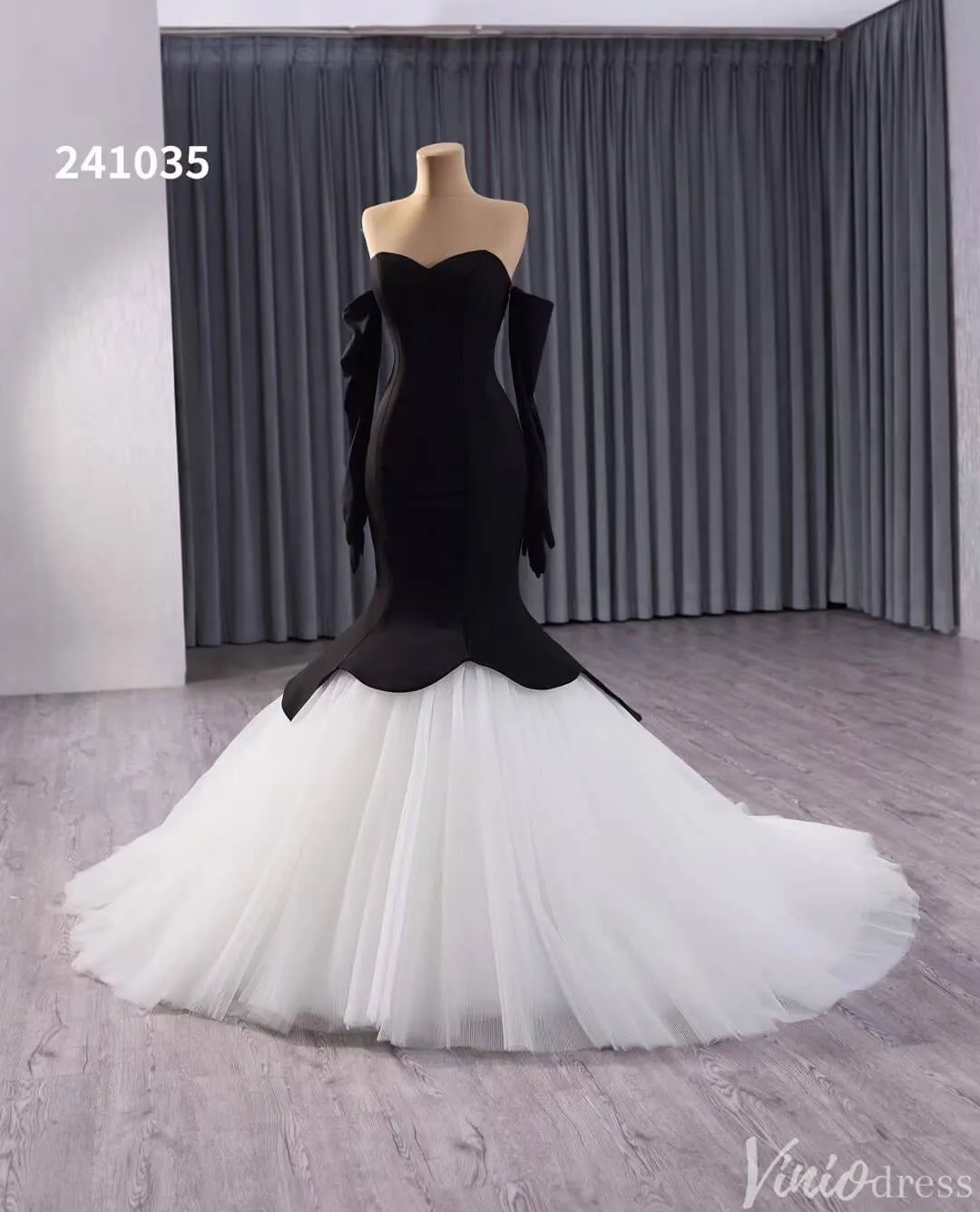 Black and White Mermaid Wedding Gown Strapless Sweetheart Neck Pageant Dress 241035