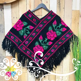 Black Roses Design Embroider Poncho - Mañanita