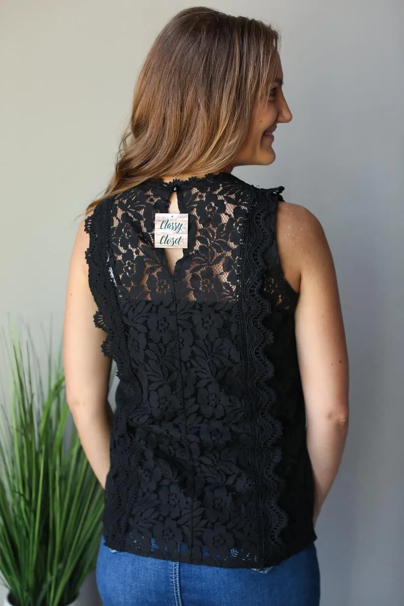 Black V-Neck Lace Tank Top • S or M