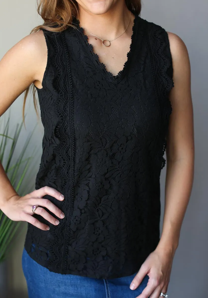 Black V-Neck Lace Tank Top • S or M