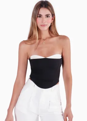 Blusa tipo corset strapless con copas en contraste - HELENIUS