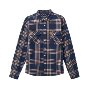 Brixton Bowery L/S Flannel - Washed Navy/Off White/Terracotta