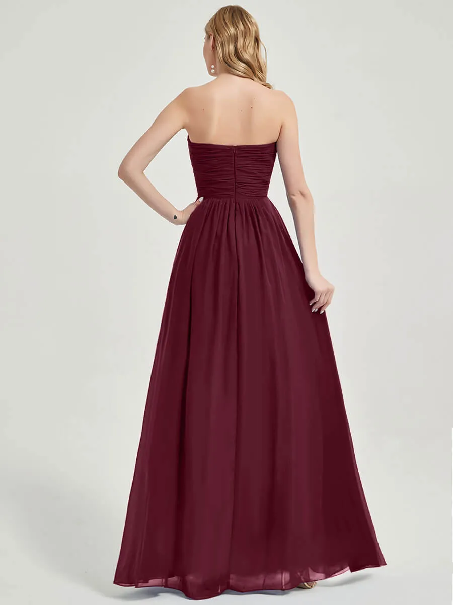 Burgundy Sweetheart Neck Strapless Chiffon Maternity Bridesmaid Dress