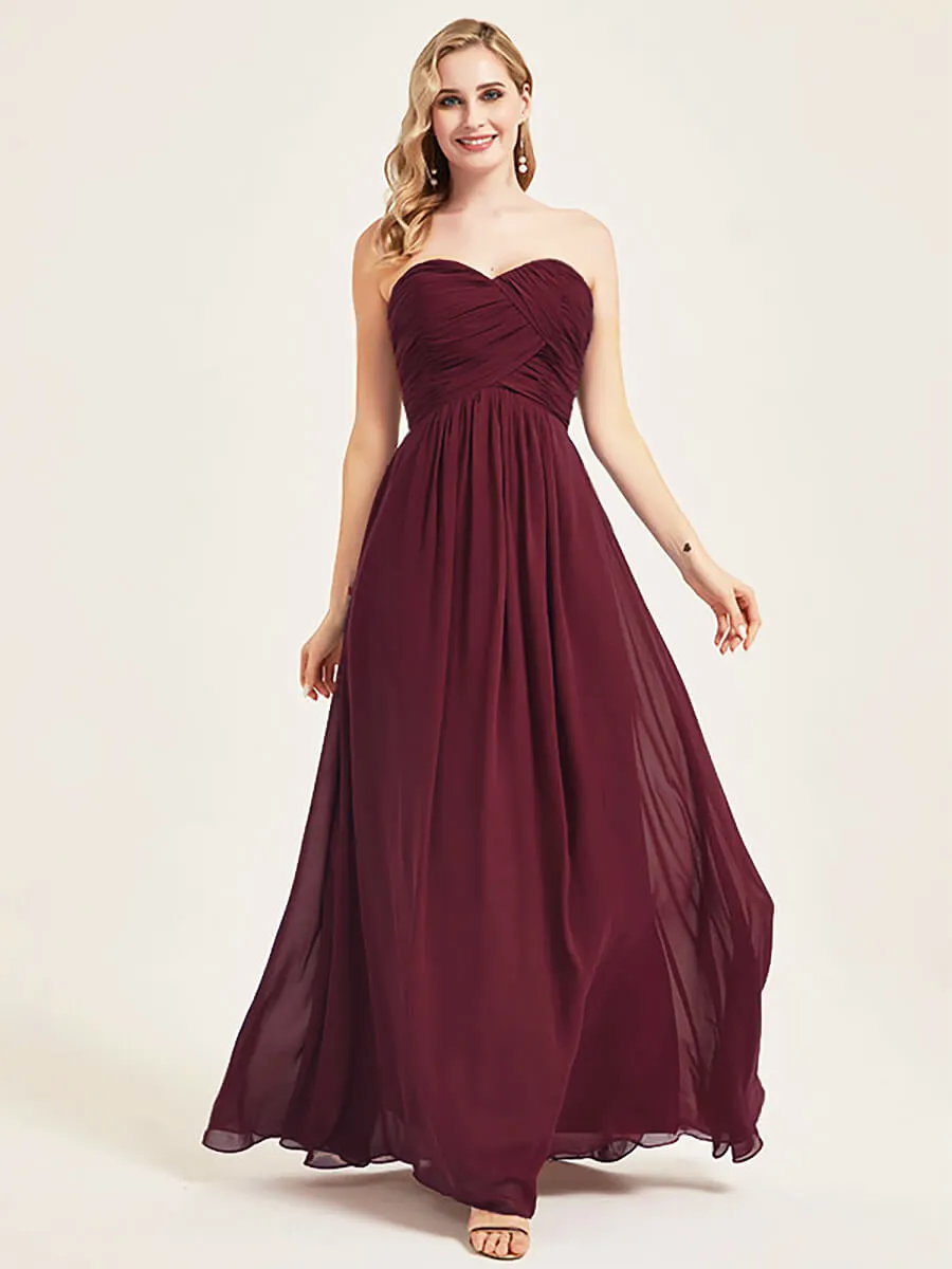 Burgundy Sweetheart Neck Strapless Chiffon Maternity Bridesmaid Dress