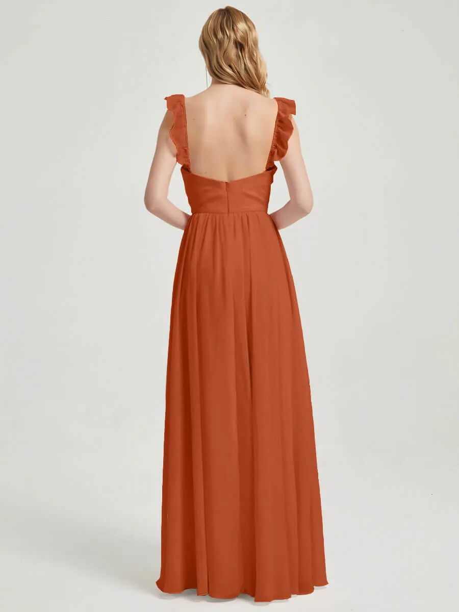 Burnt Orange Detachable Straps Convertible Chiffon Bridesmaid Dress