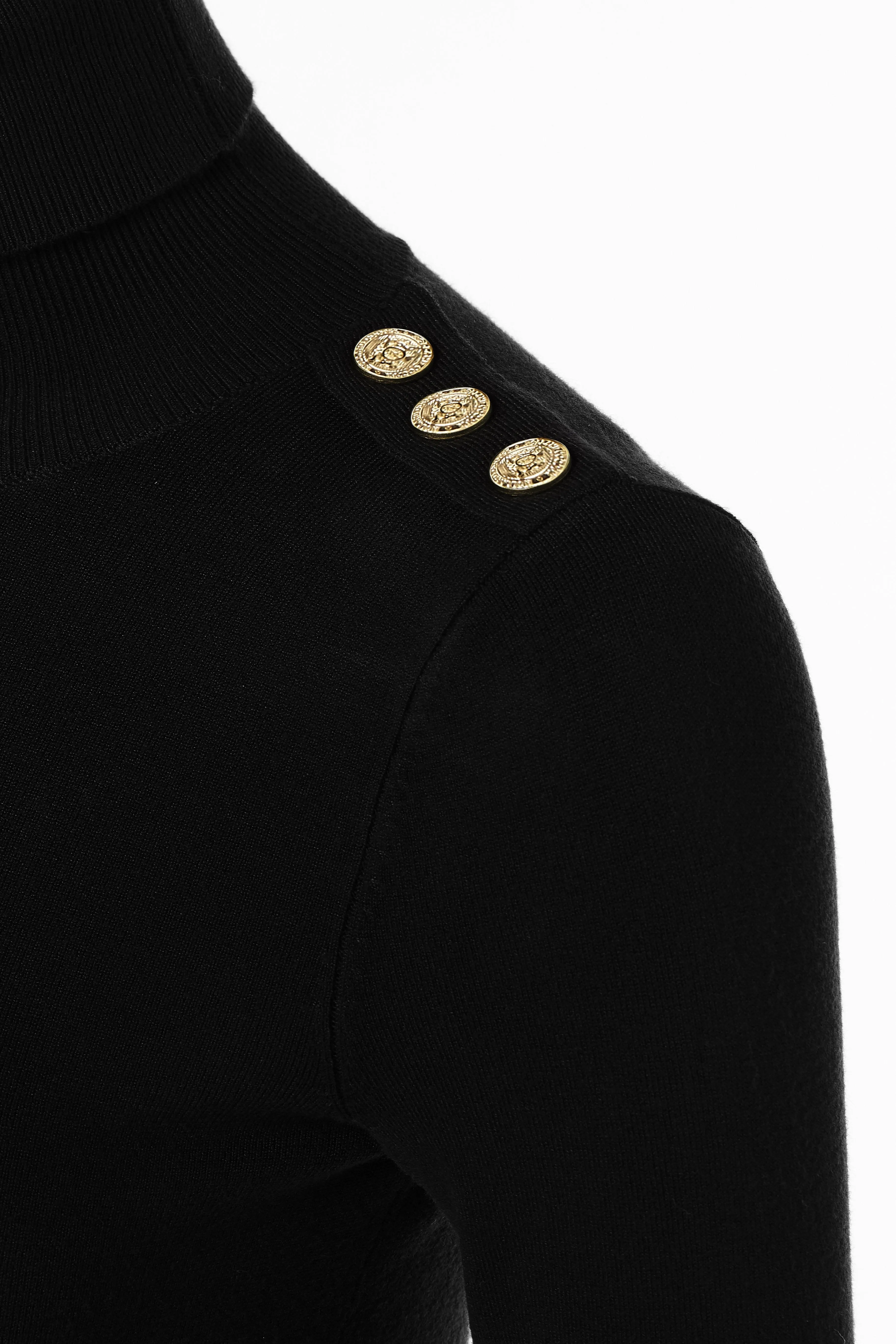 Buttoned Knit Roll Neck (Black)