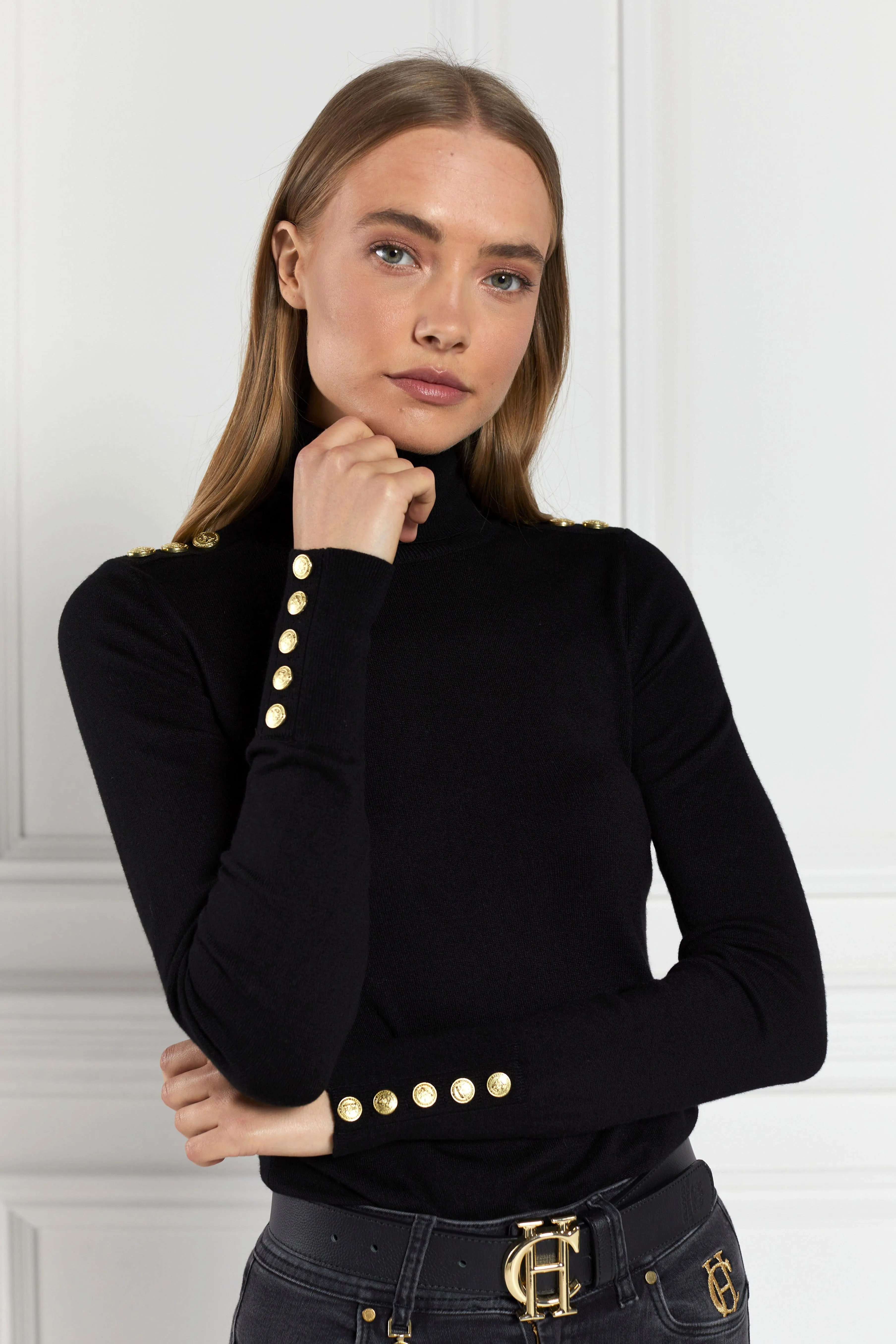 Buttoned Knit Roll Neck (Black)