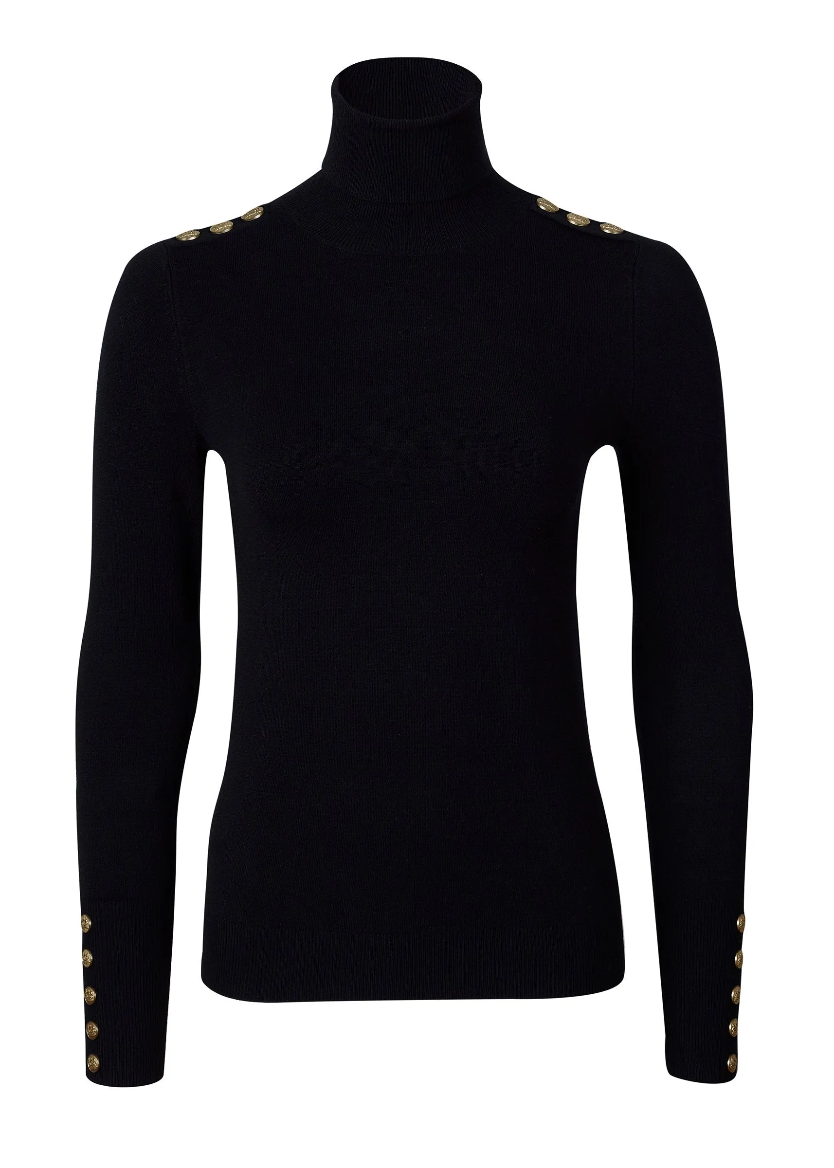 Buttoned Knit Roll Neck (Black)