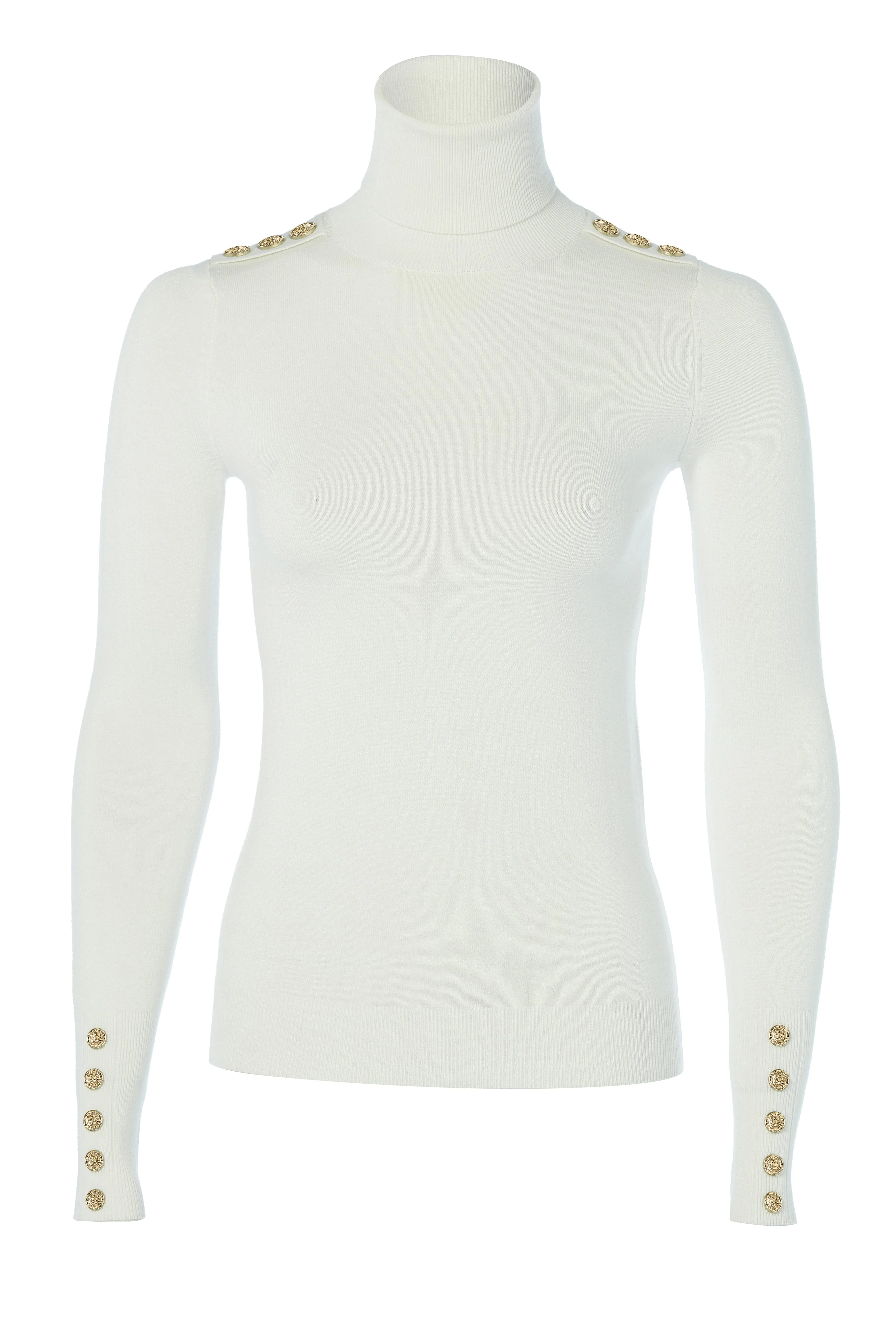 Buttoned Knit Roll Neck (Cream)